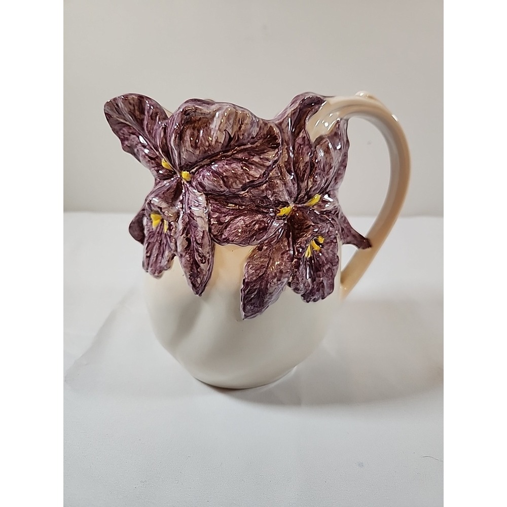 Vintage Floral Beauty Pitcher, Yellow and Purple Porcelain Unique